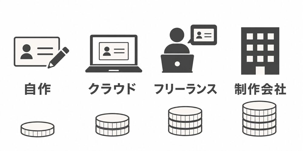 名刺デザインの依頼先別に費用相場・特徴・向いている人を比較した表