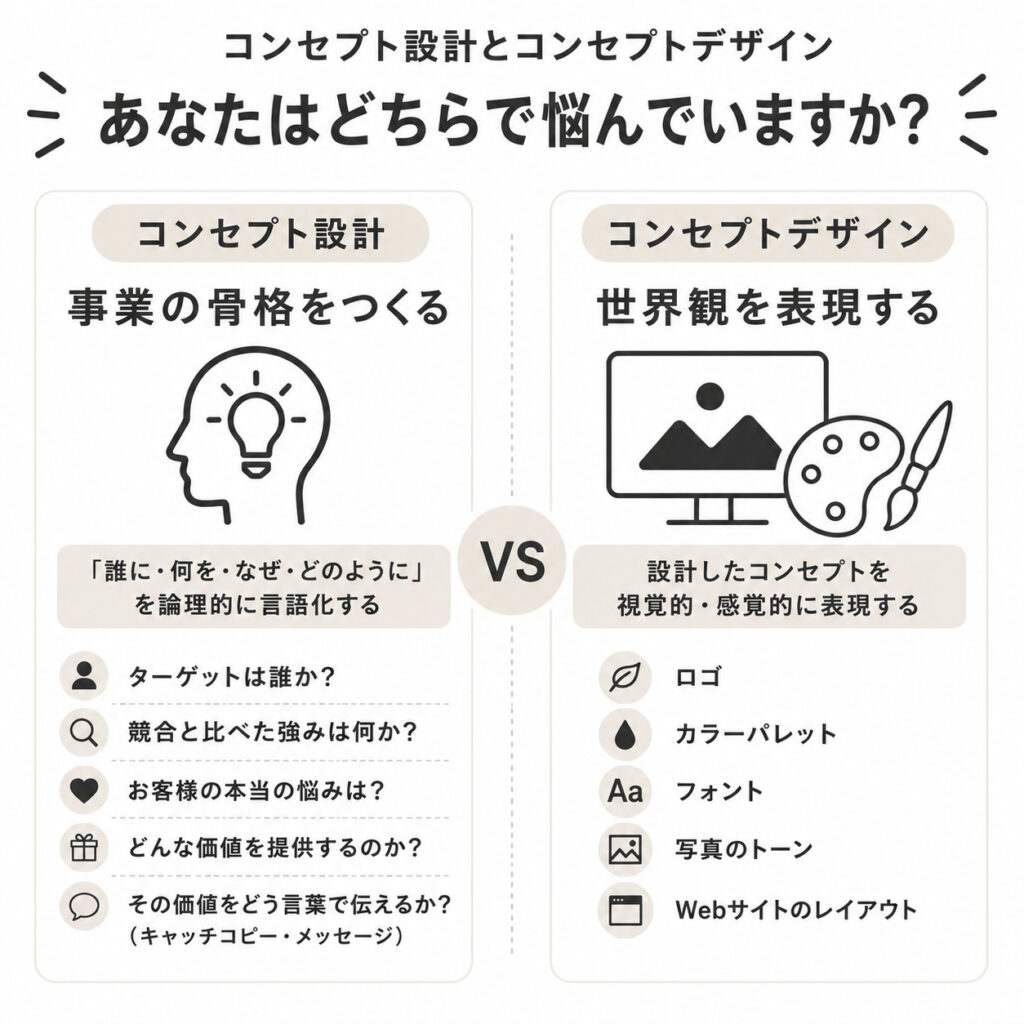 コンセプト設計とコンセプトデザインの違いを比較した図