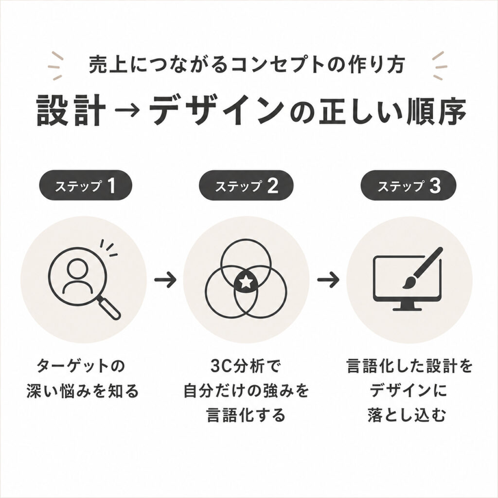 売上につながるコンセプト設計からデザインまでの流れを示した図
