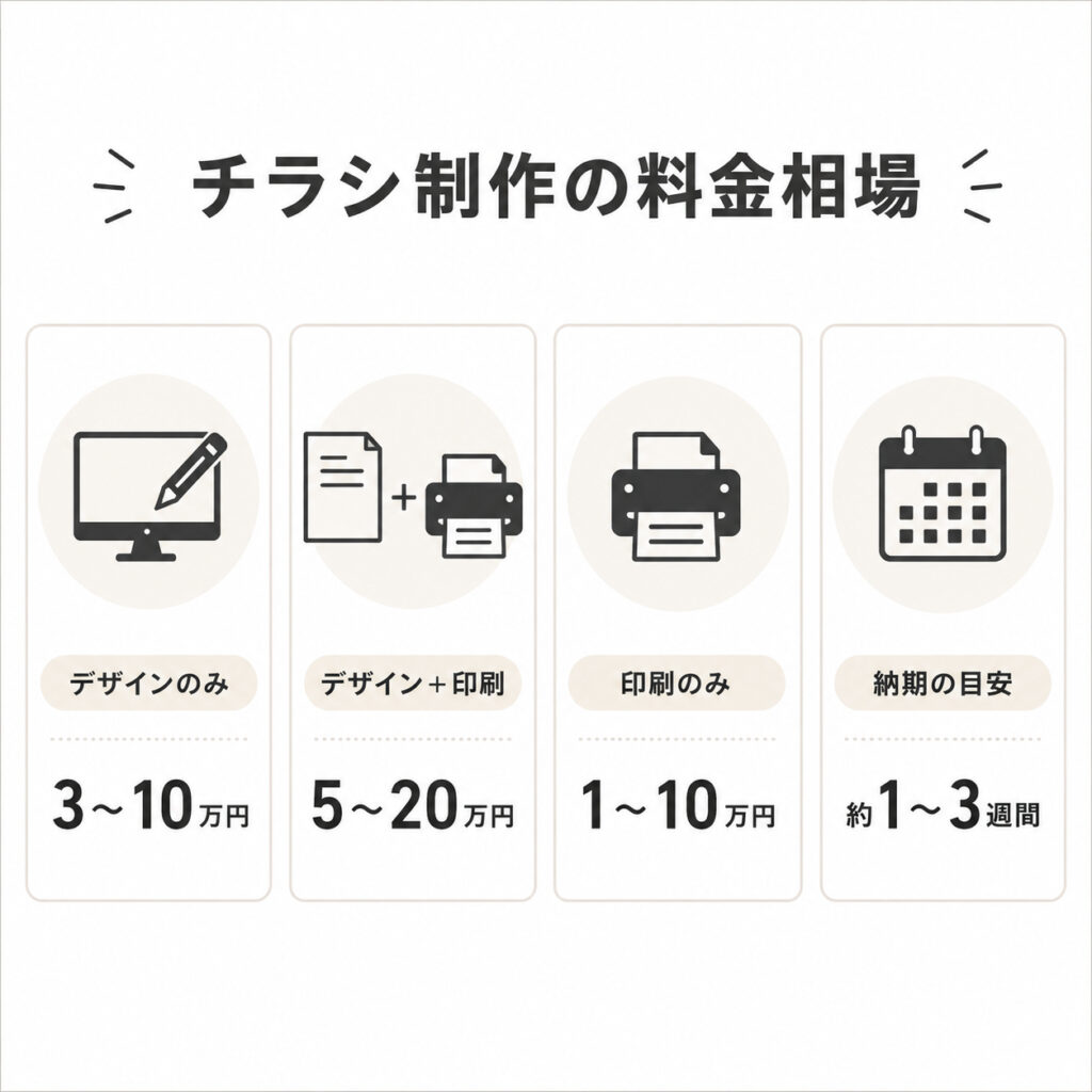 チラシデザインの依頼先ごとの料金相場をまとめた図