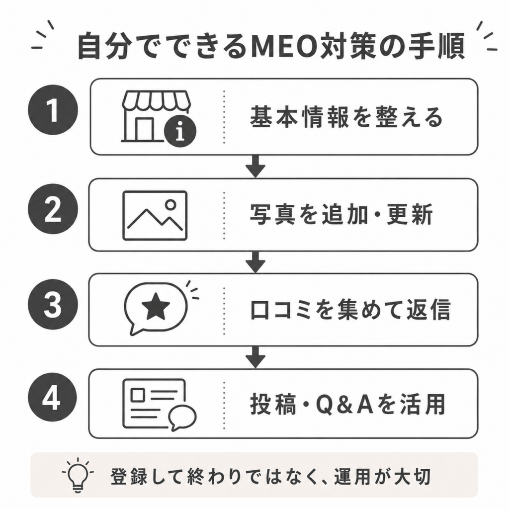 自分でできるMEO対策の4つの手順