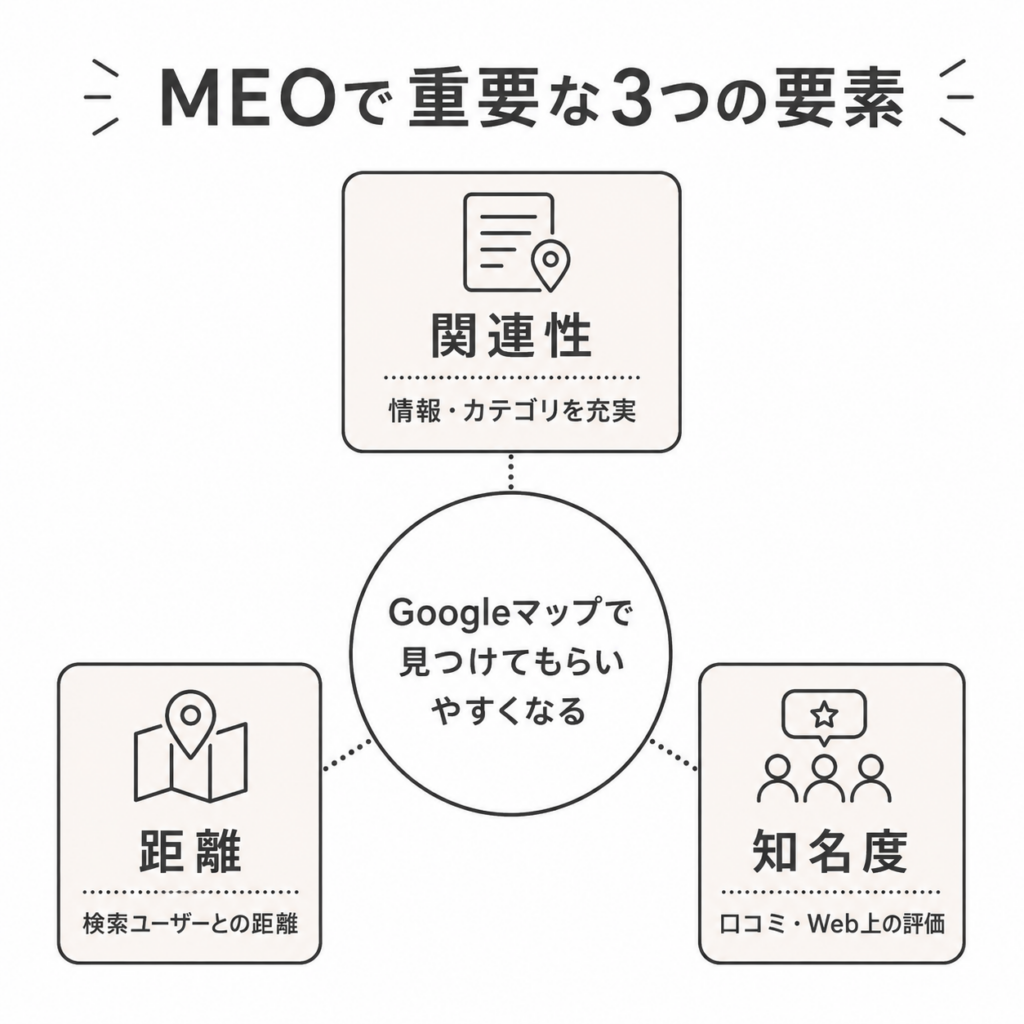 MEO対策で重要な関連性・距離・知名度の3要素